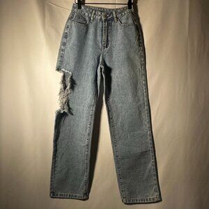 SHEIN Distressed Wide Leg High Rise Jeans XS